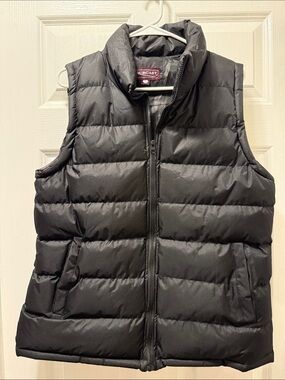Forcast Black Quilted Puffer Vest with Maroon Label